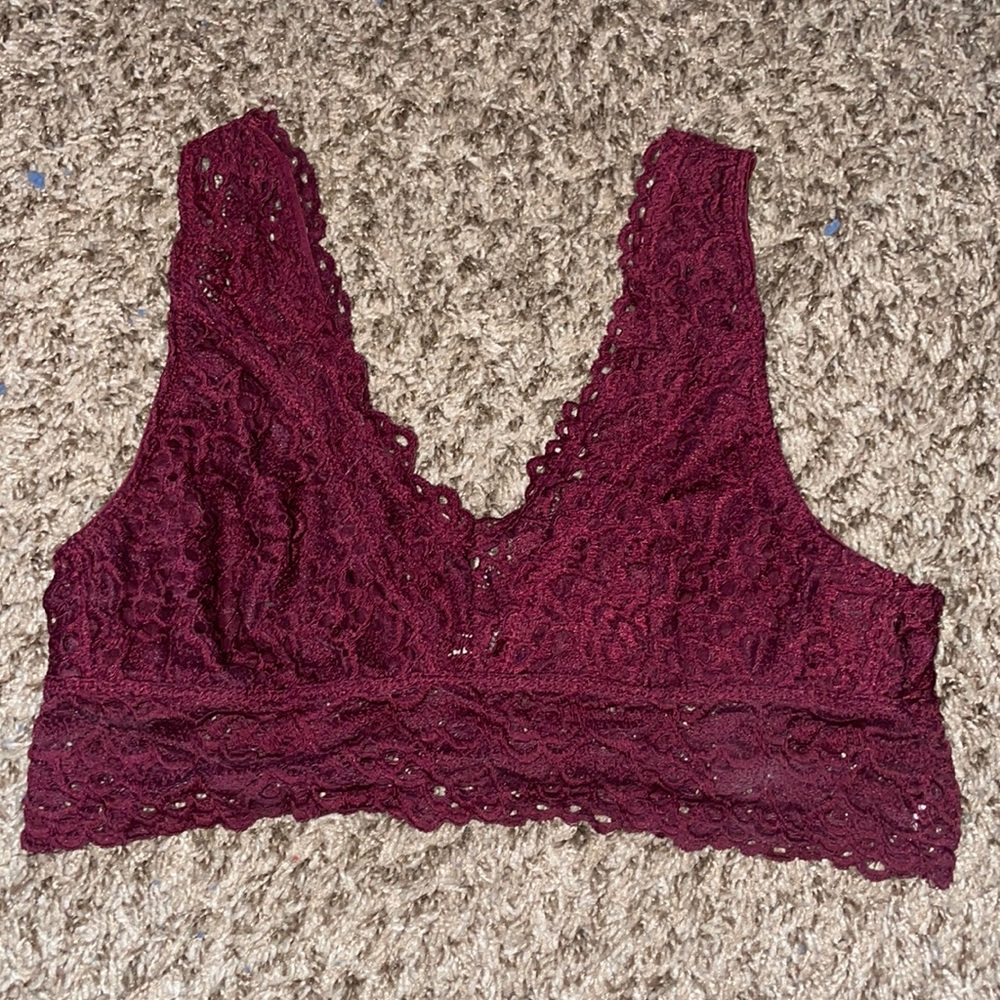 maroon lacy bra